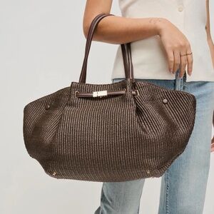 Dark Brown Woven Tote with Top Handles
